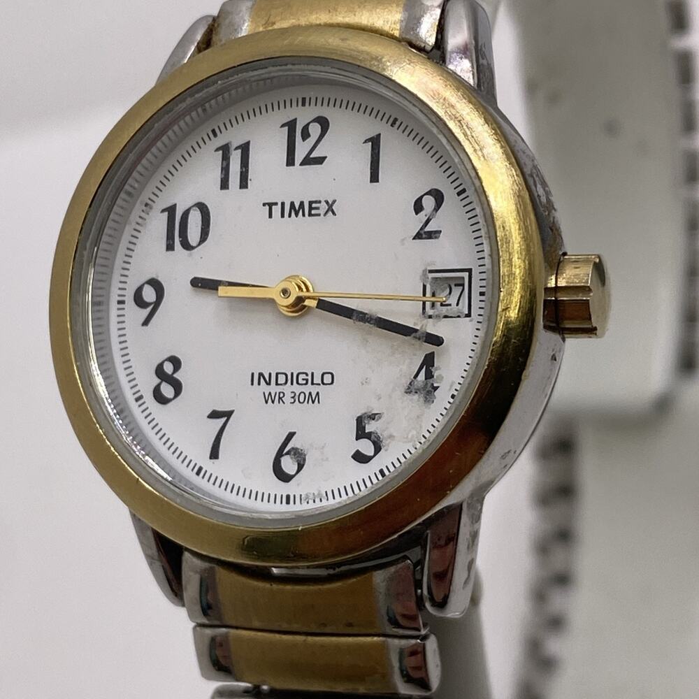 Womens Timex Indiglo Silver Gold Stretch Watch New Battery